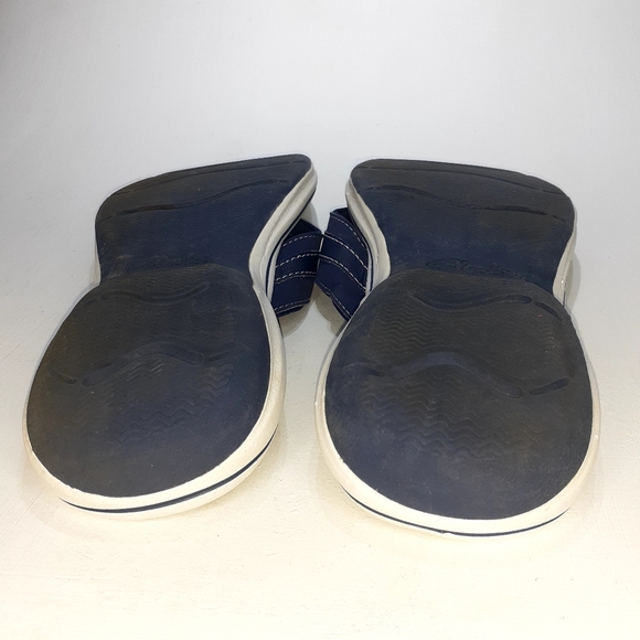 Clark Navy Leather Flip Flops Cushion Soles Sz11 - Picture 3 of 9